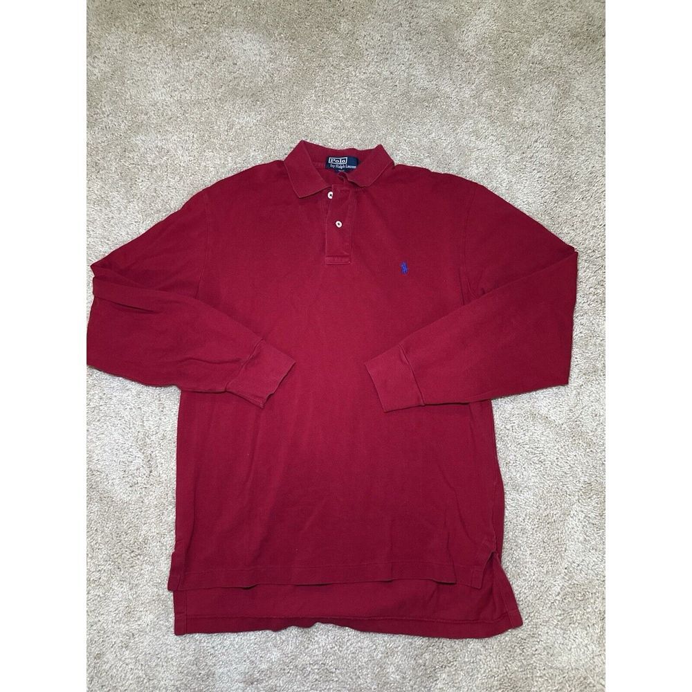 Mens Polo Ralph Lauren Classic Fit Red Polo Long Sleeve Size Medium